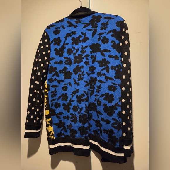 Alice + Olivia Blue Yellow Black And White Floral Cardigan - Picture 2 of 3